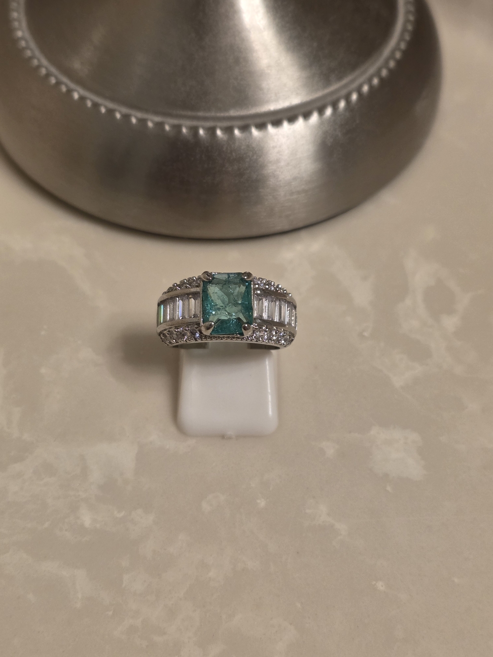 Emerald-Cut Teal CZ Statement Ring - Women's Jewelry